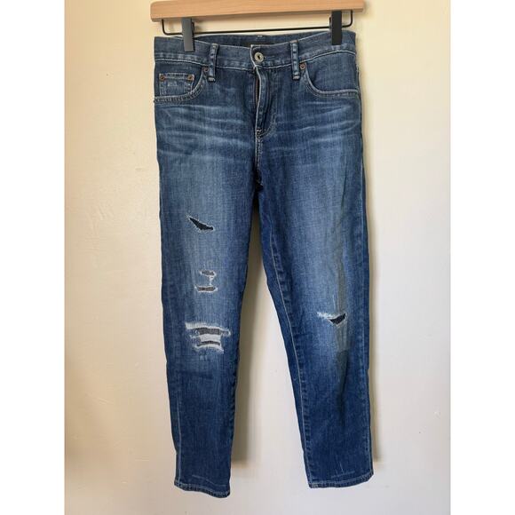 Uniqlo Denim - Uniqlo Premium Kaihara Denim Slim Boyfriend Tapered Distressed Jeans 22 00